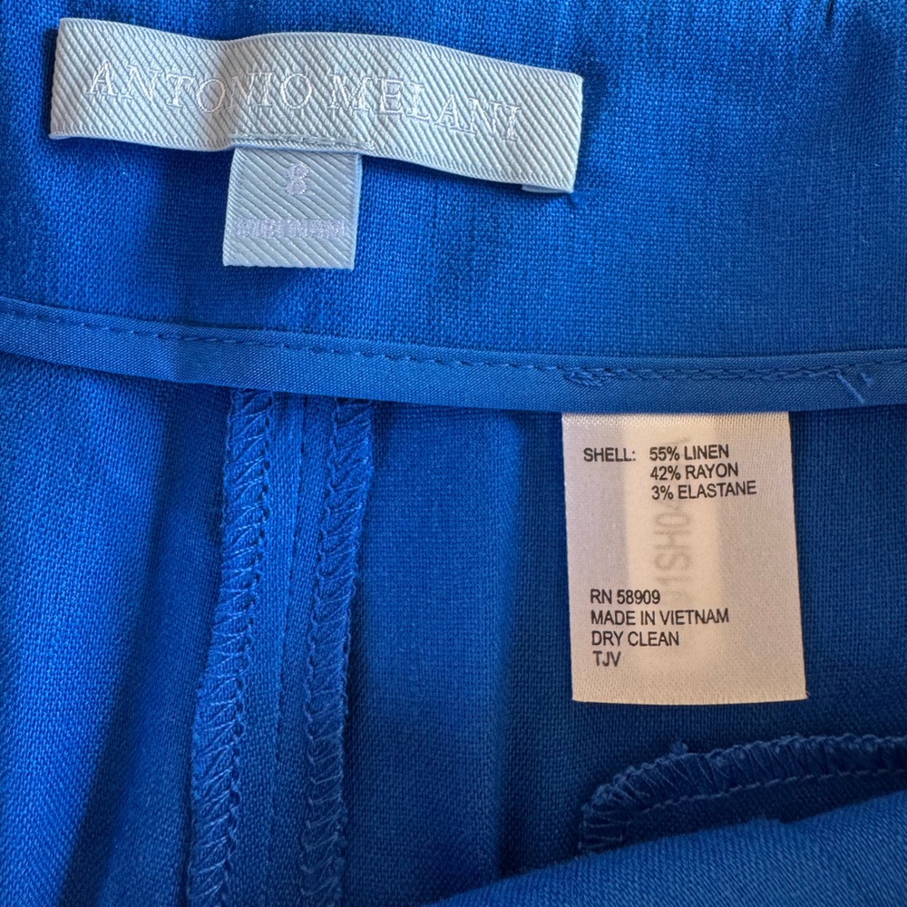 Antonio Melani Téllez Pleated Linen Cobalt Blue Shorts Size 8 - Picture 7 of 11